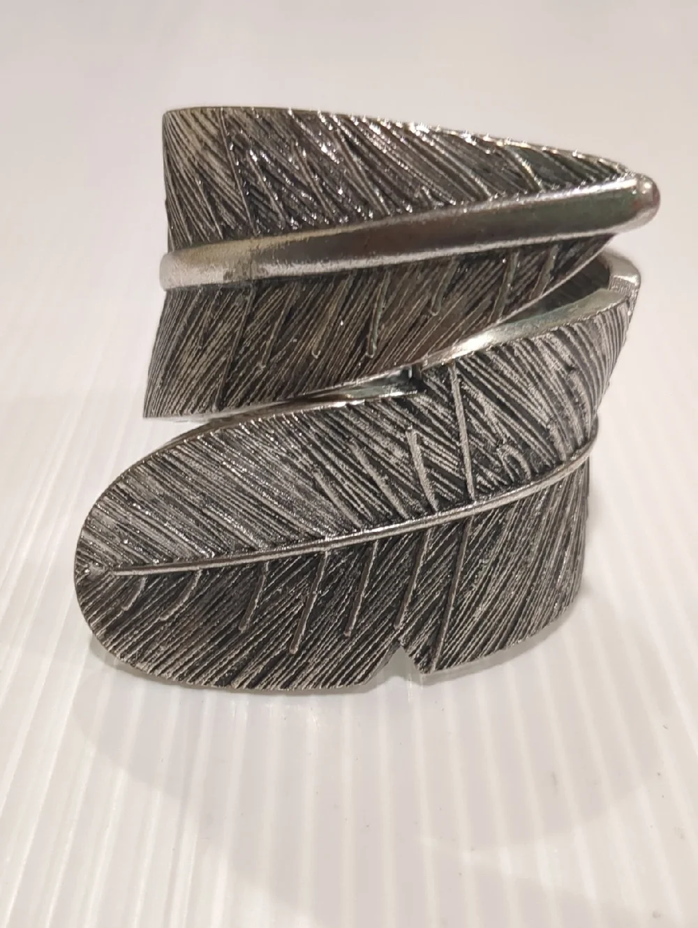 Native American Style Feather Wrap Cuff Bracelet - Silver Tone